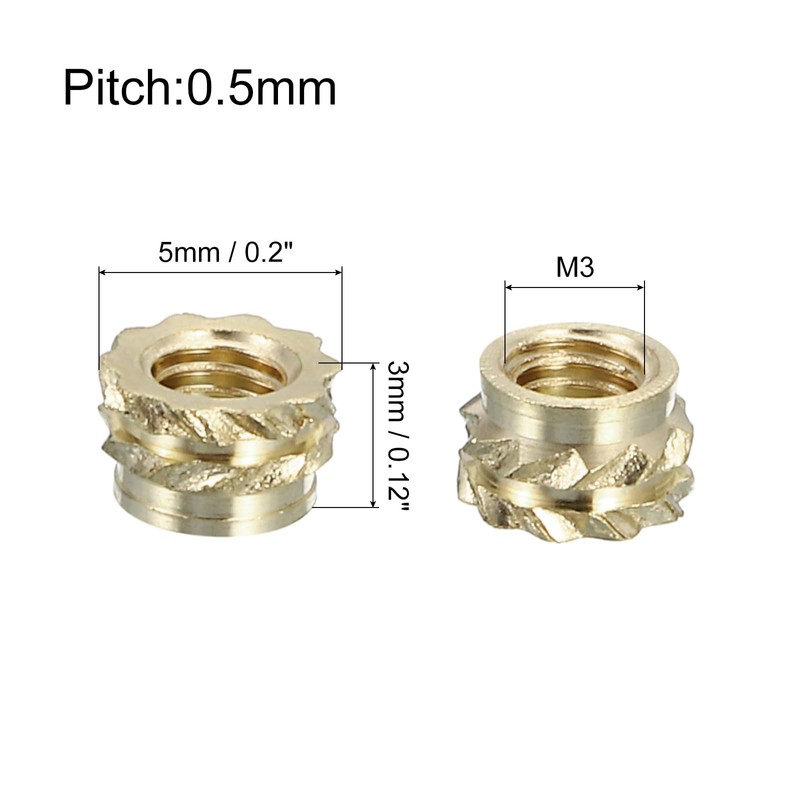 sourcing map Knurled Insert Nuts, 100pcs M3 x 3mm L