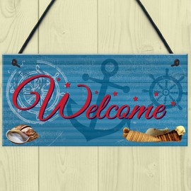 RED OCEAN Welcome Nautical Seaside Marine Themed Home Gift Hanging Plaque Bedroom Bathroom Boat Sign