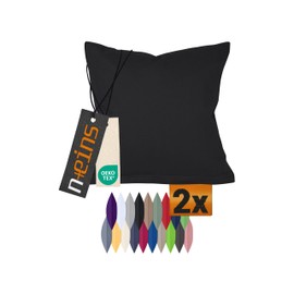 npluseins Twin Pack Cotton Cushion Covers - Modern Home Decor in Simple Design 317.361, 40 x 15 cm, Black
