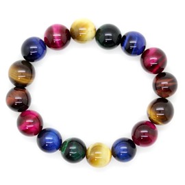 Ishiki b470 Mix Tiger Eye Bracelet, 0.5 inch (12 mm), Pink, Red, Yellow, Gold, Blue, Green, Natural Stone, Power Stone, tiger's eye