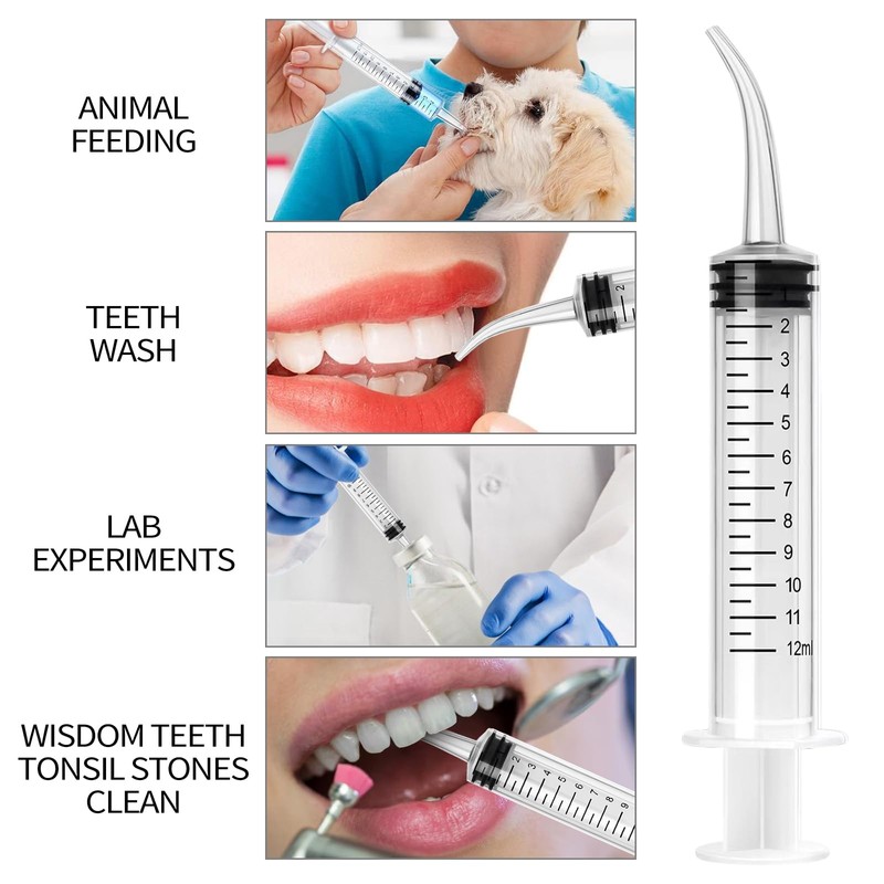 Dental Syringe 12ml Dental Irrigation Syringe with Curved Tip 6