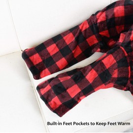 Catalonia Wearable Fleece Blanket with Sleeves and Foot Pockets for Adult Women Men, Micro Plush Comfy Wrap Sleeved Throw Blanket Robe Large, Red Checker Plaid