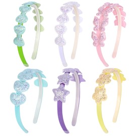 Fishdown 6Pcs Girls Glitter Headbands Toddler Head Bands with Teeth Non-slip Glitter Headband Hairband for Girls and Kids