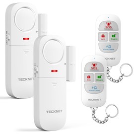 TECKNET Door Alarm Sensor 2 Packs With Remote Control, Window Alarms for Security, 4 Modes, Adjustable Volume, Wireless Magnetic Door Sensor Burglar Alarm Systems for Your Home Security Systems
