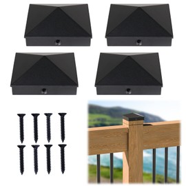 Muzata 4Pack 4x4 Aluminum Post Caps Post Cover Pyramid Black Post Caps for 4x4 Nominal Wood Post (Actual 3.5"x 3.5") Powder-Coated Fence Post Cap for Wood Fence Deck Railing WT06