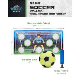 Indoor Soccer Game Set, Kick and Stick Removable 2ft x 4ft, Improve Ball Skills, Soccer Training Vinyl Wall Mat, Includes Soccer Ball, Ball Pump – Indoor Games for Kids 5-12 Year Old – Easy Setup