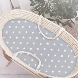 Baby Comfort 100% Cotton Oval Shape Sheet fits Moses Basket Mattress (White Stars)