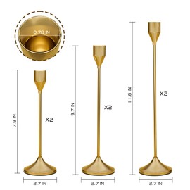Brass Gold Metal Taper Candle Holder, Vintage Candlestick Holders, Candle Sticks Holder Decor for Wedding Wedding, Dinning, Party, Fits 3/4 inch Thick Candle&Led Candles (Set of 6 Pcs)