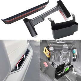 YOCTM 3-Pack Pasajero GrabTray + Shifter Bandeja Lateral + Apoyabrazos Caja de Almacenamiento para 2024 + Jeep Wrangler JL JLU Deportes Gladiador JT Negro Interior Organizador Accesorios