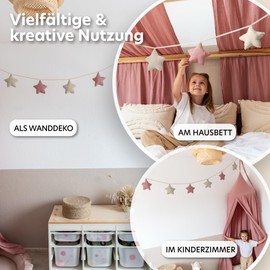 LILIMAUS Star Bunting Fabric [in 12 Colours] Bunting Children's Room - 100% Cotton Handmade Garland Fabric - Bunting Muslin - House Bed Decoration Girls & Boys - Garland Decoration Baby Room