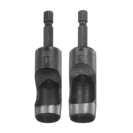 HARFINGTON 2pcs 14mm,15mm Leather Hollow Hole Punch 1/4" Hex Shank for Drills, Belt Hole Punch Punching Cutter Tool for Thick Fabrics Leathercraft Working