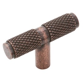 Decoranddecor Aurelia - Round Knurled Cupboard Handles | T-Bar Cabinet Handles | Kitchen Cupboard Pulls | Furniture Knobs - Antique Copper - 50mm Single Hole Knob