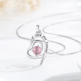 CHENGHONG Heart Necklace Women's 925 Sterling Silver Super Seven Crystal Necklace with Heart Necklace Pendant Heart Jewellery Valentine's Day Gifts for Mother Women Girls, Sterling Silver