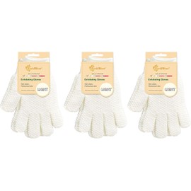 Evridwear - Guantes exfoliantes para baño, ducha, limpieza profunda, acné y piel muerta, nivel moderado o pesado, paquete de 3 pares (blanco)