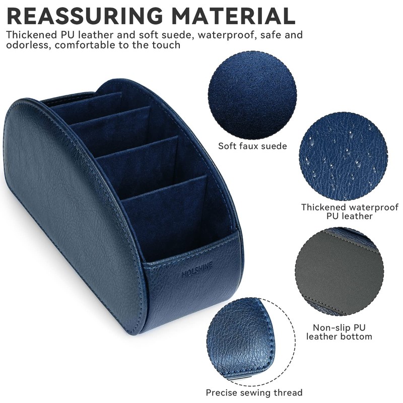 molshine Remote Control Holder with 5 Compartments,Pu Leather Office Organization