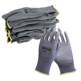 NITREX 290G Work and Safety Gloves - 10 Pairs - General Handling Gloves with Polyurethane Palm Coating - Abrasion and Tearing Resistance - Mechanical and Industrial Protection - Size 7