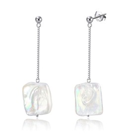 Bellitia Jewelry Pearl Drop & Dangle Statement Earrings 925 Sterling Silver Handpicked Baroque Pearls Earrings 14k Gold/Platinum Plated Freshwater Pearl Fashion Earrings for Women