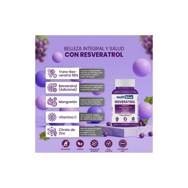 Suplemento Nutricional Multiblue Resveratrol Cápsulas Antioxidante Semilla Uva Vitamina