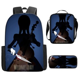 Ficlwigkis Wednesday Backpack, Wednesday School Bag, 3-Piece Set, Black with Pencil Bag, School Backpack, Shoulder Bag, Girls, 3D Print Backpack, Girls, Teenagers, Wednesday Gifts Girls, b