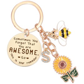 Inspirational Gifts for Women Friendship Keychain, Motivational Keychains with Sunflower Initial S Bee Accessories, Funny Birthday Gifts for Him Her Coworker Friend Daughter Son