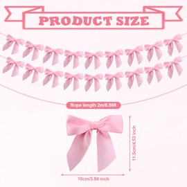 2pcs Bow Garland Banner, Pink Ribbon Bow Banner Stylish Coquette Decor for Baby Shower Birthday Party Bachelor Decoration