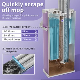 Pink Separates Dirty Water Mop and Bucket, Flat Mop and Bucket for Home with Extra Refills, Stainless Steel Mop and Bucket with Wringer (Mop and Bucket with 4 Pads)