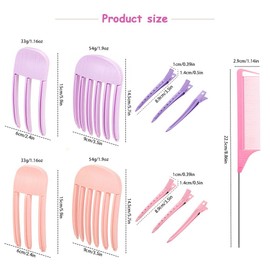 TTPSRY 11 Stück Volumen Clips Haare Den Haaransatz Nahtlose Haarklammern Friseur Kamm Set Abteilklammern Friseurbedarf für Fluffige Pony und Hohe Krone Frisur (Lila Rosa)