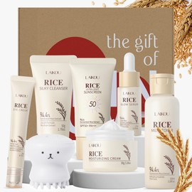 LAIKOU Skincare Set, 7PCS Korean Rice Face Care Kit with Fermented Rice, For Soft, Smooth & Radiant Skin, Christmas Birthday Gifts for Women Teenage Girls Mom Friend, Travel Sized TSA-friendly