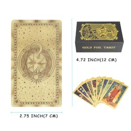 YIMINGOUFEI English Gold Tarot Card Set, 78 Cards with 36 Page Guide, 7 x 12 cm, PVC Waterproof, Gold Foil Design, Sun, Stars and Moon