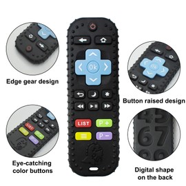 Teething Relief Teethers Toys for Babies Gifts, Silicone Remote Control Baby Teether Bath Toys for Newborn Infant Boy Girl Autism, Food Grade Silicone Sensory Toys (Black)