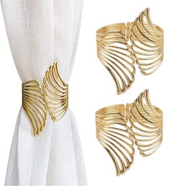 UFURMATE Curtain Tie Backs, 2Pcs Zinc Alloy Creative Curtain Rope Buckles Decorative Curtain Tiebacks Spring Drape Holder Clip for Home Office (Gold Hollow Wing)