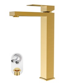 Phiestina Brushed Gold Tall Bathroom Faucet Single Handle Vessel Sink Faucet Vanity Bathroom Faucet Above countertop Sink with Water Supply Hose and Pop Up Sink Drain,BF3530P-BG-V