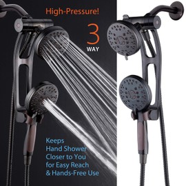 AquaSpa High Pressure 48-mode Luxury 3-way Combo with Adjustable Extension Arm – Dual Rain & Handheld Shower Head – Extra Long 6 Foot Stainless Steel Hose – All Oil Rubbed Bronze Finish – Top US Brand