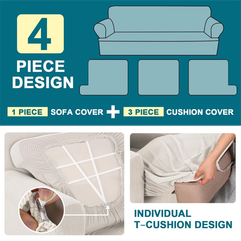 Turquoize 4 Piece T Cushion Sofa Slipcovers Stretch Couch Cover