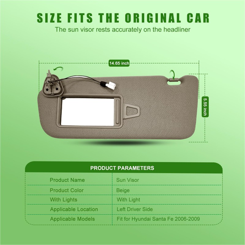 Left&Right Side Sun Visor Replacement Fits for Hyundai Santa Fe