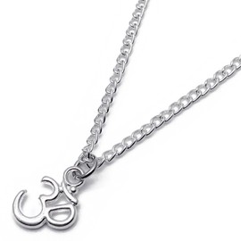 OHM Yoga Pendant Necklace - Silver Tone Charm on 16 Inch Silver Plated Curb Chain