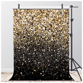 AIIKES 5x7FT Black and Gold Backdrop Starry Shimmer Wedding Birthday Photography Background Prom Activities Decoration Child Newborn Photo Background Studio Props 11-547