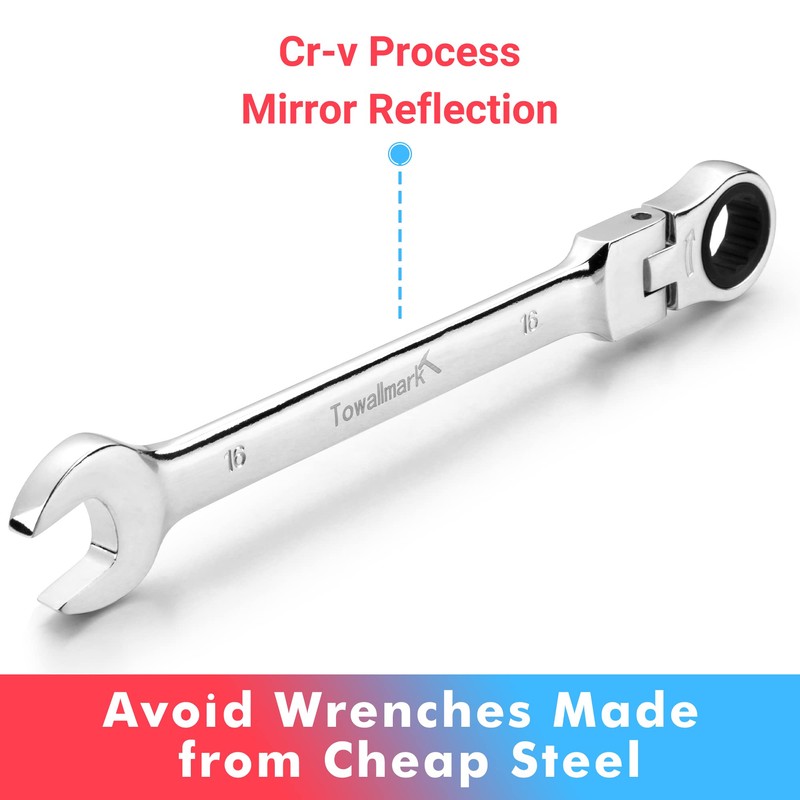 14-Piece Flex-Head Ratcheting Wrench Set, Combination Wrench Set, 72 Tooth,