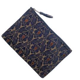 KVR Fashion Party Dance Vintage Sparkle Sequin polyester Clutch purse handbag with Satin lining inside (10 inch x 7 inch, Jacquard-Blue-Gold)