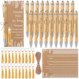 WWmily 20 Sets Employee Appreciation Gifts Bulk Bamboo Ballpoint Pens Thank you Cards Inspirational Keychain Twine Quotes Encouraging Pen for Colleagues Staff Teacher Nurses Team Volunteer