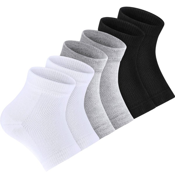 Bememo Soft Ventilate Gel Heel Socks Open Toe Socks for Dry Hard Cracked Skin Moisturizing Day Night Care Skin, 3 Pairs (Black, White, Grey)