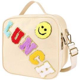 Insulated Lunch Bag for Kids Large Lunch Box for Preppy Boys Girls Nylon Packed Lunch Tote Bag with Adjustable Strap for School Picnic Travel BBQ Office