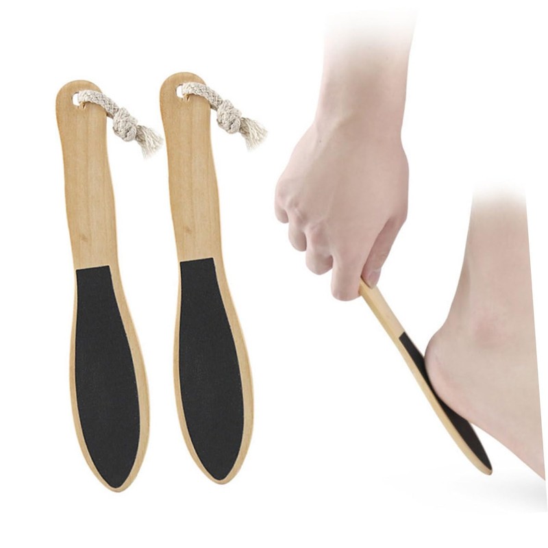 Healeved 2pcs Double-sided Wooden Foot Rubbing Tool Exfoliator for Dead