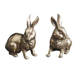Garneck Mini Rabbit Statue Brass Bunny Figures Miniature Rabbit Rabbit Decorative Figure Chinese Feng Shui Statue Prosperity Wealth Charm Easter Table Decoration 2 Pieces