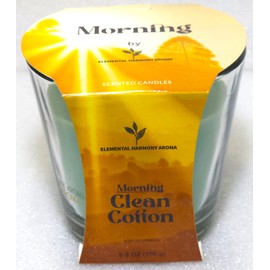 ELEMENTAL HARMONY AROMA hand crafted soy wax scented candles for home decor and gifts V-shape cup single cotton wick for 39 hours of burning time. (Morning Clean Cotton)