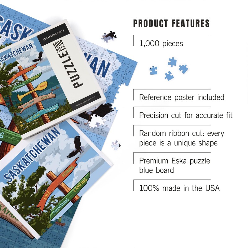 Lantern Press 1000 Piece Jigsaw Puzzle, Saskatchewan, Signpost, Lake and