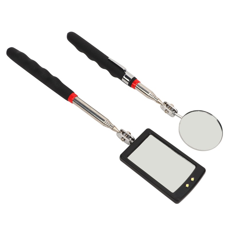 2Pcs Telescoping Inspection Mirror Set LED Lighted Flexible Retractable Pickup