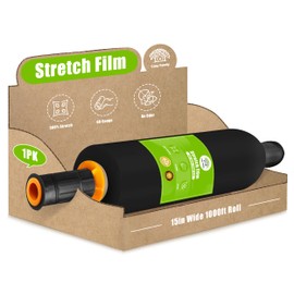 Cosy Family Plastic Wrap Stretch Film Roll - 1000ft 60 Gauge Industrial Strength 15 inch Wide Plastic Wrap Roll with Handles for Pallet Wrapping Shipping Moving - Black, Pack of 1