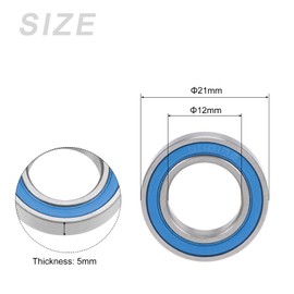 METALLIXITY Deep Groove Ball Bearings (6801-2RS, 12mm x 21mm x 5mm) 2Pcs, Chromium Steel Double Sealed Industrial Bearings - for Industrial Micro Motor, Blue