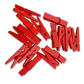 Topxome 100pcs 35mm Natural Wooden Clips Photo Clips Clothespin DIY Wedding Party Wooden Clip Clips Pegs (Red)